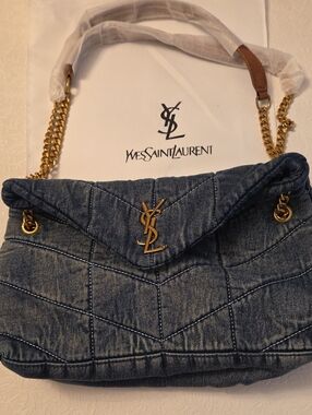 Yves Saint Laurent Quilted Denim Flap Bag with Gold Hardware